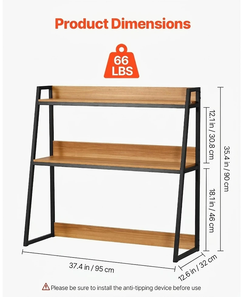 Gouun 2-Tier Desktop Bookshelf Organizer with Anti-Slip Pads, 37.4" x 12.6" x 35.4"