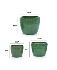 Clihome Handmade Ceramic Planter Set of 3, Diamond Pattern,for Indoor & Outdoor Use, Breathable Clay