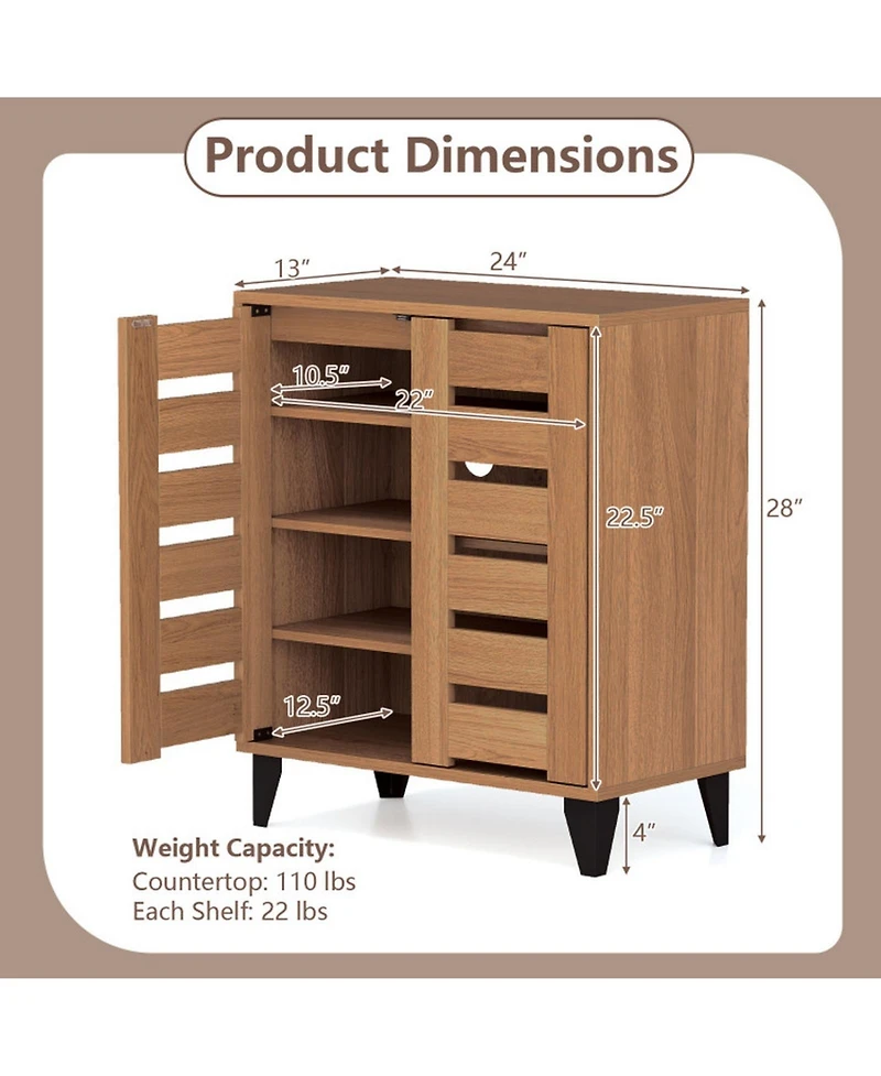 Gouun 4-Tier Farmhouse Shoe Organizer with Louvered Door and 110 lbs Countertop