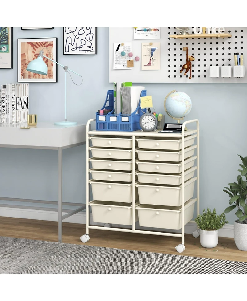 Gouun 12-Drawer Multi-Purpose Rolling Cart with Removable Drawers and Top Storage