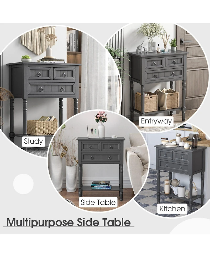 Gouun Mdf and Acacia Wood Console Table with 3 Drawers and Open Shelf