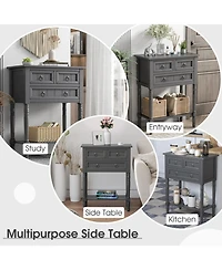 Gouun Mdf and Acacia Wood Console Table with 3 Drawers and Open Shelf