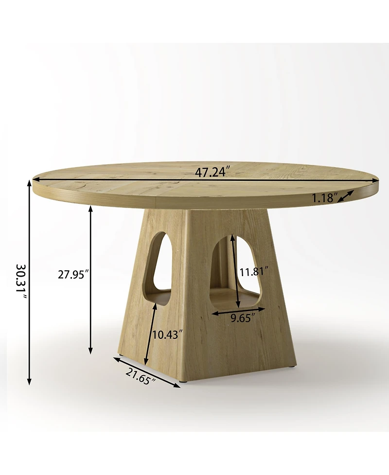 Rainsken 47" Round Dining Table for 4-6, Farmhouse Kitchen Table with Wooden Tabletop and Storage Base for Living Room, Dining Room