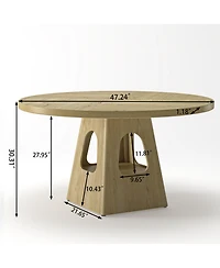 Rainsken 47" Round Dining Table for 4-6, Farmhouse Kitchen Table with Wooden Tabletop and Storage Base for Living Room, Dining Room