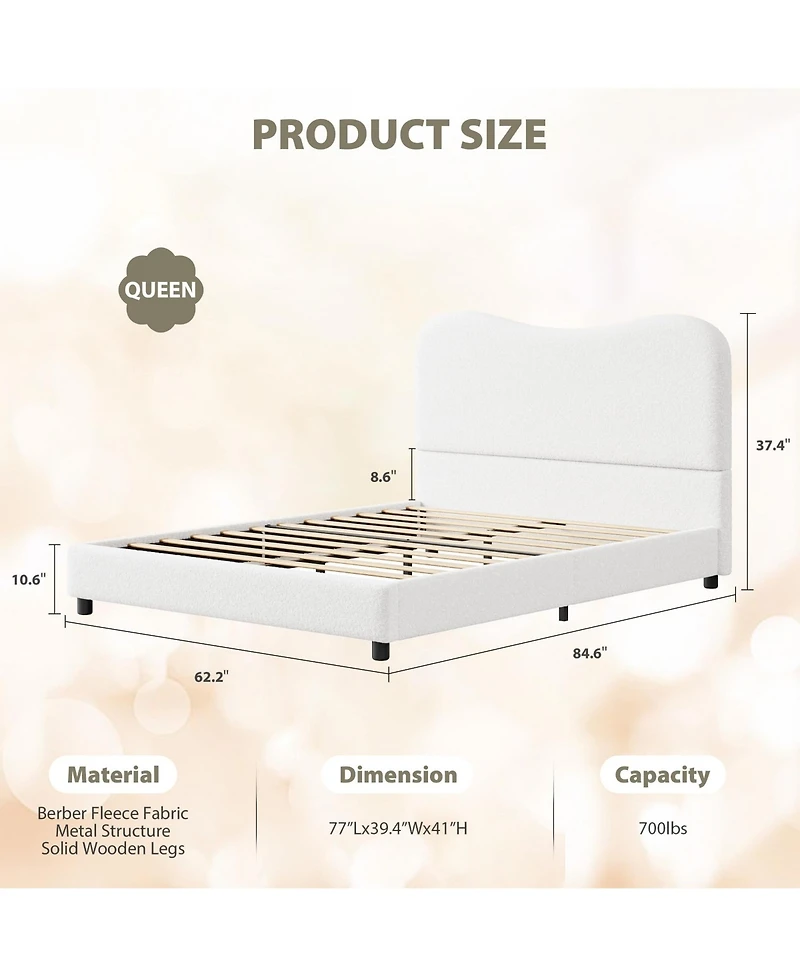 Homfan Soft Upholstered Kids Bed Frame with Headboard, Low Profile Platform, Strong Wooden Slats, Noise-Free, No Box Spring Needed
