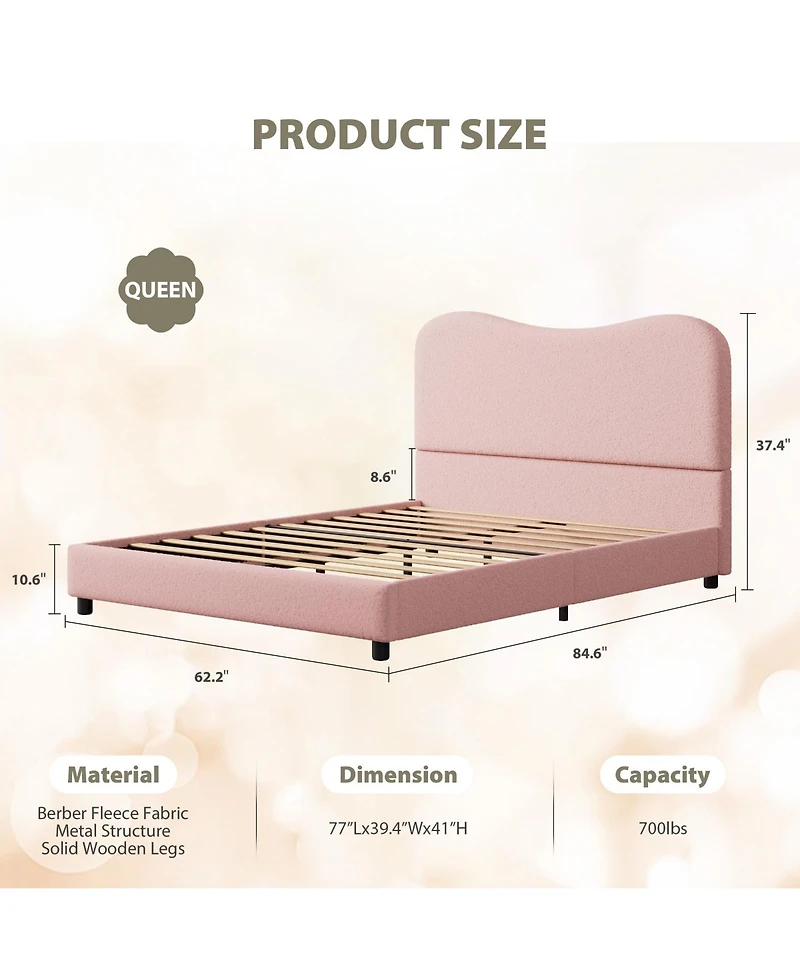 Homfan Soft Upholstered Kids Bed Frame with Headboard, Low Profile Platform, Strong Wooden Slats, Noise-Free, No Box Spring Needed