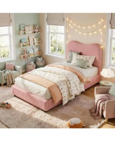 Homfan Soft Upholstered Kids Bed Frame With Headboard Low Profile Platform Strong Wooden Slats Noise Free No Box Spring Needed Easy Assembly