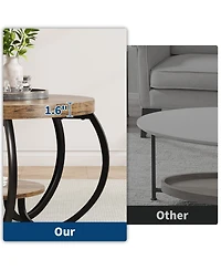 Homfan Modern Industrial 30" Round Coffee Table - 2-Tier Wood and Metal with Open Shelf, Adjustable Feet, Living Room Furniture