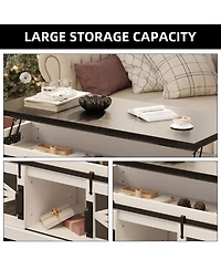 Homfan 47 Inch Farmhouse Lift Top Coffee Table with Sliding Barn Doors, Spacious Hidden Storage, Rectangle Entryway Cabinet
