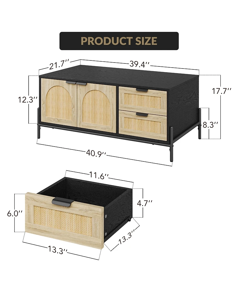Homfan Perfect Coffee Table with Open Shelves, 2 Tier Modern Industrial Design for Living Room, Rustic Wood Finish for Apartments, Small Table