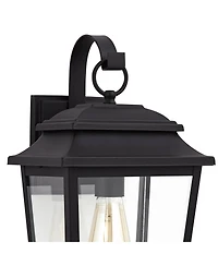 John Timberland Bellis Verde Modern Outdoor Wall Light Fixtures Set of 2 Textured Black Lantern Frame 15 1/4" Clear Glass for Post Exterior