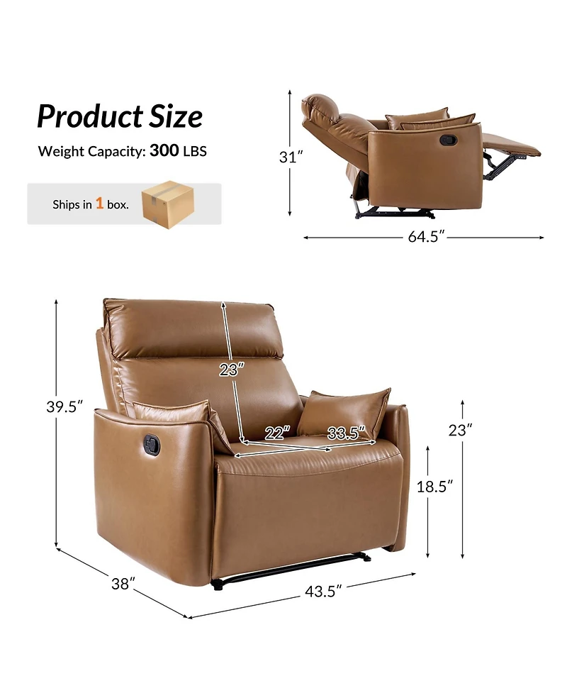 Hulala Home Alanson Faux Leather Oversized Manual Recliner