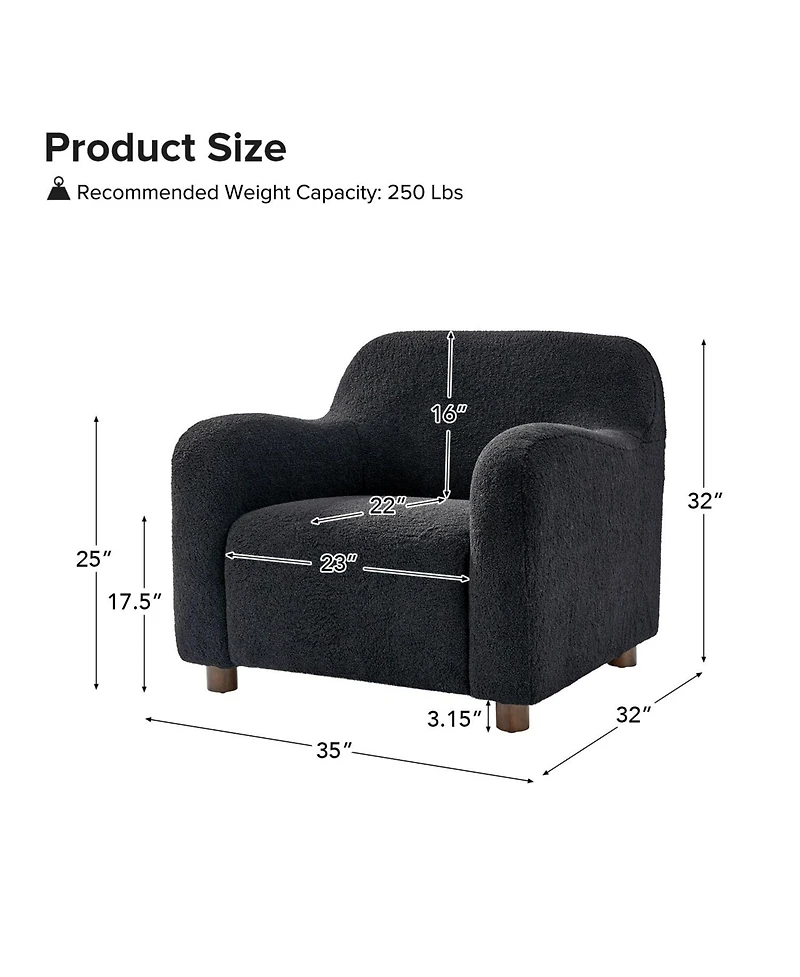 Berken 35'' Wide Lamb Wool Upholstered Teddy Armchair with Solid Wood Legs