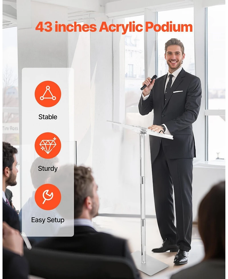 Gouun Acrylic Podium with Adjustable Angle, Metal Base