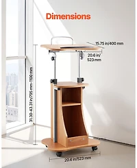 Gouun Wooden Podium with Lockable Wheels, Height Adjustable