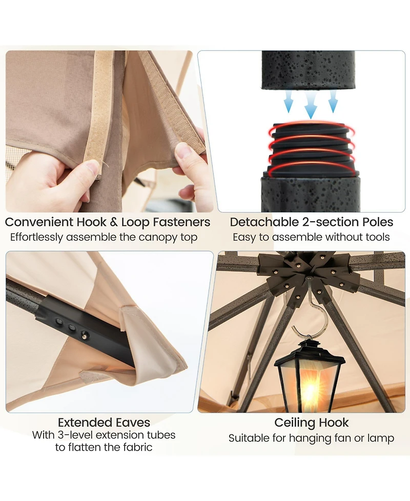 Gouun 10 x 12 ft Patio Gazebo with Netting Walls, Double-Tier Roof and 4 Sandbags