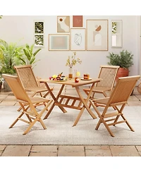 Sugift Acacia Wood Folding Patio Dining Table with Umbrella Hole for 4 People