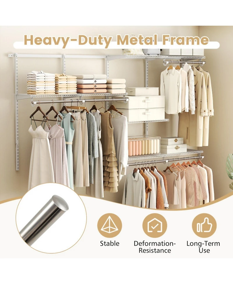 Gouun Wall-Mounted Closet Organizer System with 7 Shelves and 5 Hanging Rods
