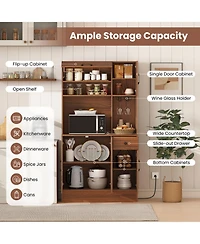 Gouun Kitchen Pantry Cabinet with Built-In Charging Station and Microwave Stand