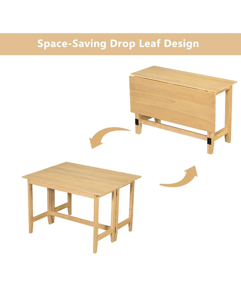 Rainsken Farmhouse Wood Kitchen Dining Table with Folding Drop Leaf, Space-Saving Extendable Table for Living Room