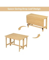 Rainsken Farmhouse Wood Kitchen Dining Table with Folding Drop Leaf, Space-Saving Extendable Table for Living Room