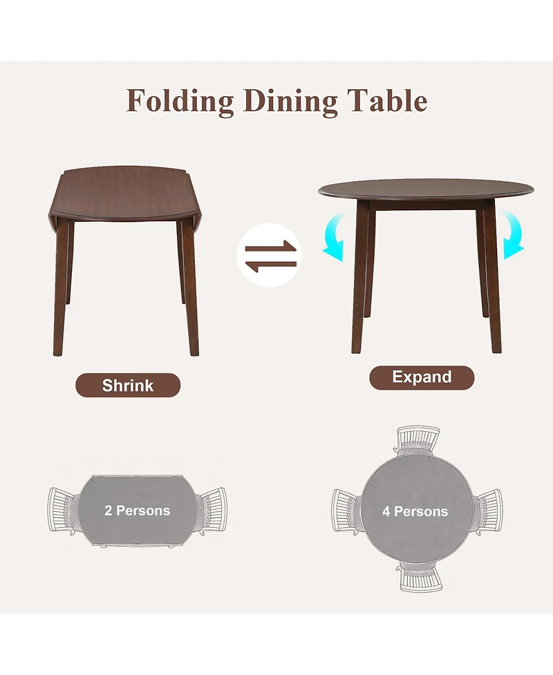 Rainsken Extendable Round Dining Table for 2-4 People, Wooden Folding Drop Leaves with Adjustable Size Space-Saving Design for Dining Areas