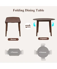Rainsken Extendable Round Dining Table for 2-4 People, Wooden Folding Drop Leaves with Adjustable Size Space-Saving Design for Dining Areas