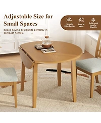Rainsken Extendable Round Dining Table with Folding Drop Leaves, Space-Saving Wooden Table for 2-4 Persons in Dining Rooms and Kitchens