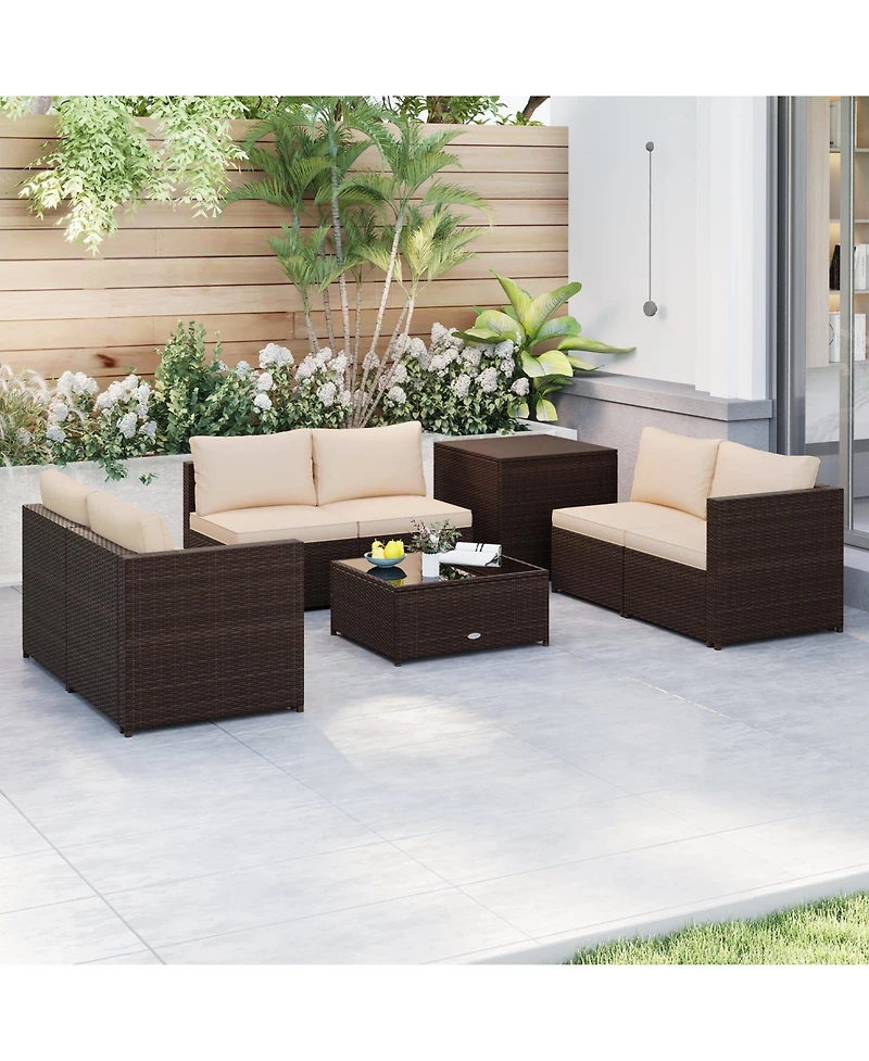 Gymax 8 Pcs Wicker Patio Furniture Set Rattan Sectional Sofa Set w/ Cushions