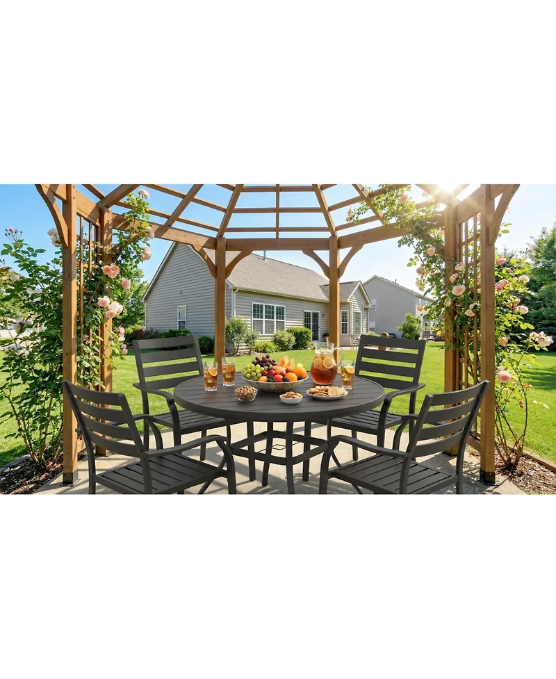 Mondawe 40.6" Round Outdoor Dining Table for 4-6 People, All-Weather Steel Patio Table with Umbrella Hole