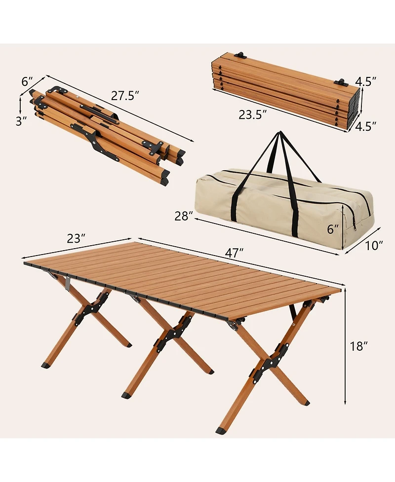 Sugift Lightweight Aluminum Camping Table with Wood Grain Top