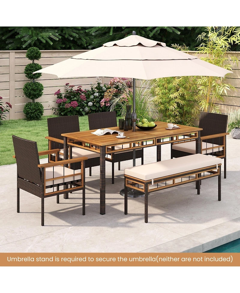 Sugift 63 in Outdoor Dining Table with Acacia Wood Slatted Top
