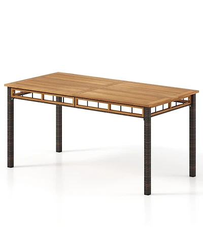 Sugift 63 in Outdoor Dining Table with Acacia Wood Slatted Top