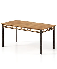 Sugift 63 in Outdoor Dining Table with Acacia Wood Slatted Top