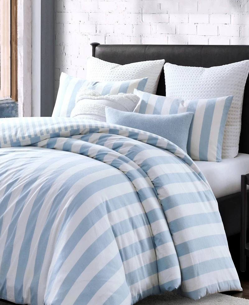 Dkny Reversible Stripe Vintage Washed Cotton 3-Pc. Duvet Set