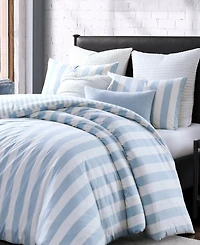 Dkny Reversible Stripe Vintage Washed Cotton 3-Pc. Duvet Set