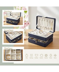 Yigii Double Layers Pu Leather Jewelry Travel Organizer Case for Women Gift