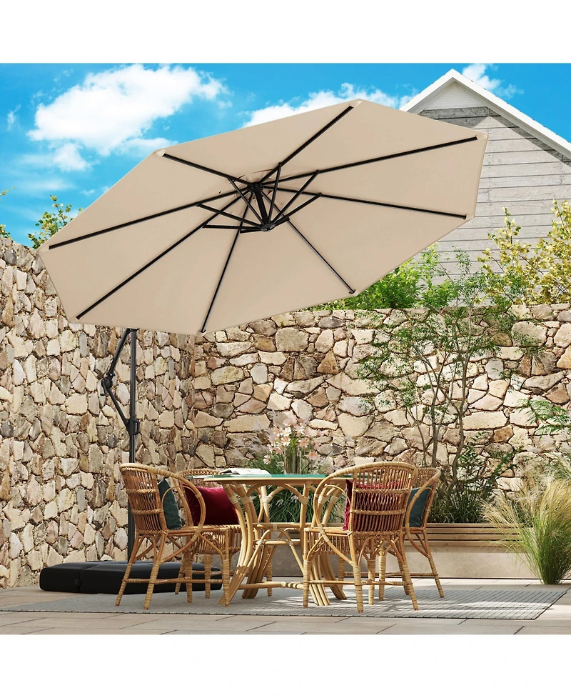 Gouun 10 ft Offset Cantilever Patio Umbrella with Base, Infinite Tilt and 360 Rotation