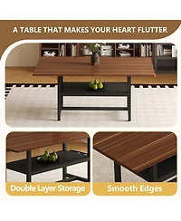 Rainsken 71" Dining Table with Storage Shelf, Rectangular Kitchen Table with Mdf Wood Top and Metal Legs for Dining Room, Living Room