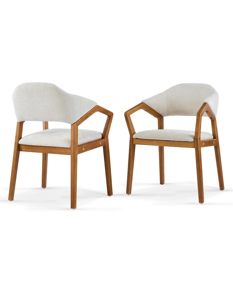 Rainsken Dining Chair Set of 2, Chenille Upholstered Armchair, Wooden Kitchen Chairs with Curved Backrest for Dining Room, Small Spaces