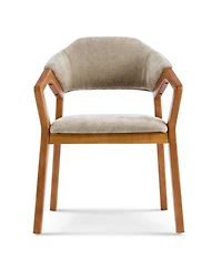 Rainsken Wooden Arm Dining Chairs Set of 2, Soft Chenille Upholstered Seat with Curved Backrest for Compact Dining Areas