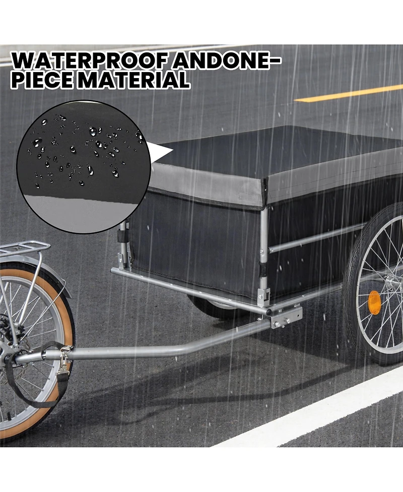 Rainsken Foldable Bike Cargo Trailer, Heavy Duty Bicycle Wagon Cart with 20'' Wheels, Removable Cover, 120 lbs Capacity for Luggage, Groceries