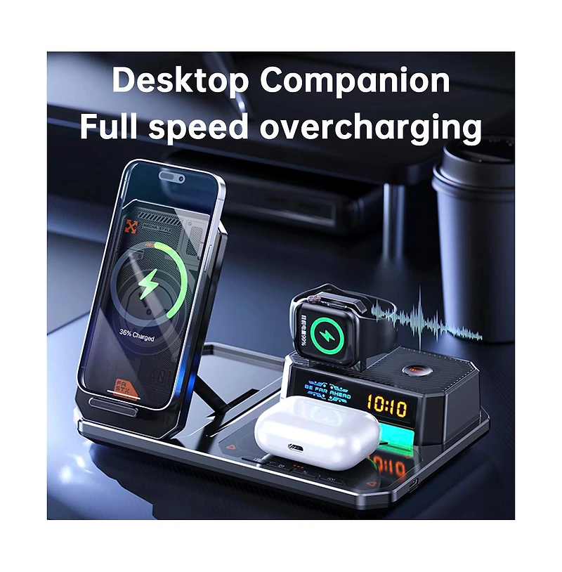 Artudatech 6-in-1 Wireless Charging Station with Bluetooth Speaker and Night Light – 15W Fast Charging