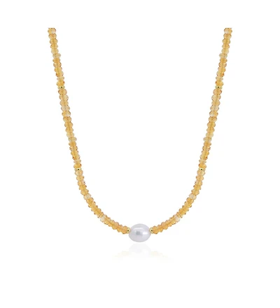 The Lovery Citrine Bead Pearl Necklace 14K Gold