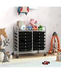 Gouun Steel-Frame 12-Drawer Rolling Organizer with Locking Casters for Home and Office