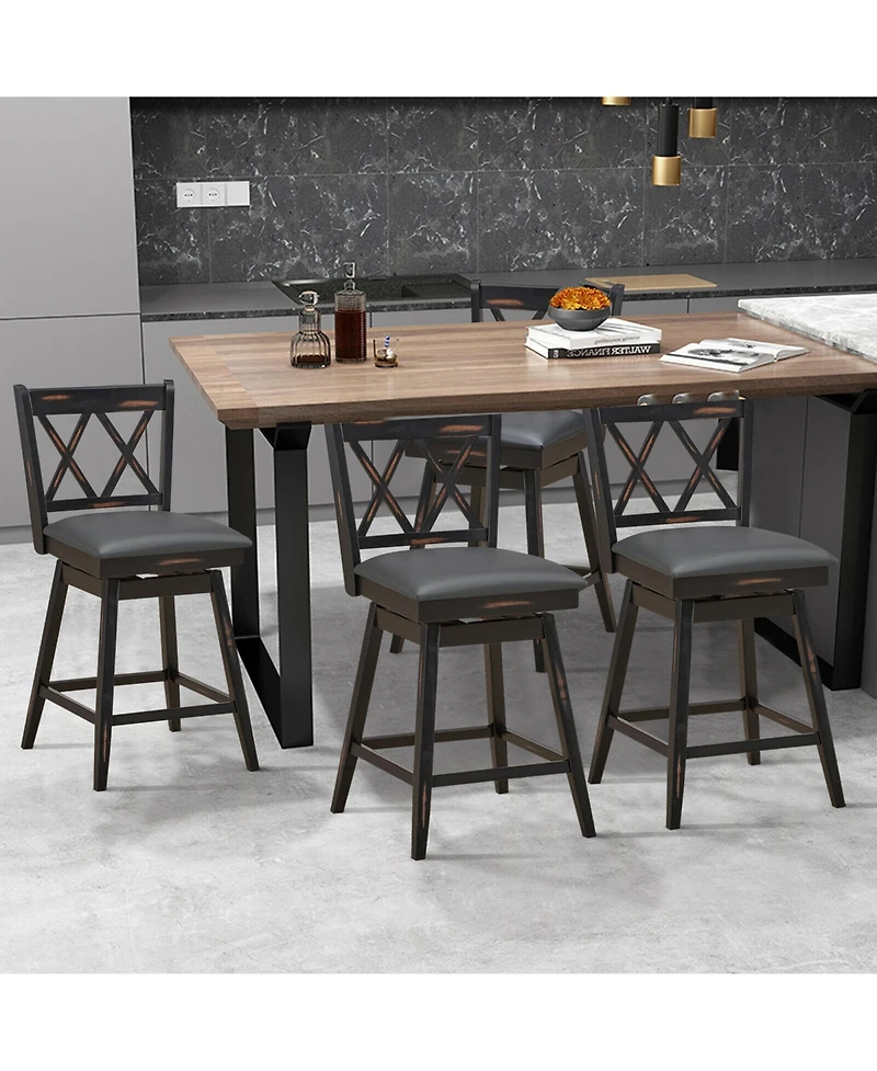 Gymax Set of Barstools Swivel Counter Height Chairs with Rubber Wood Legs