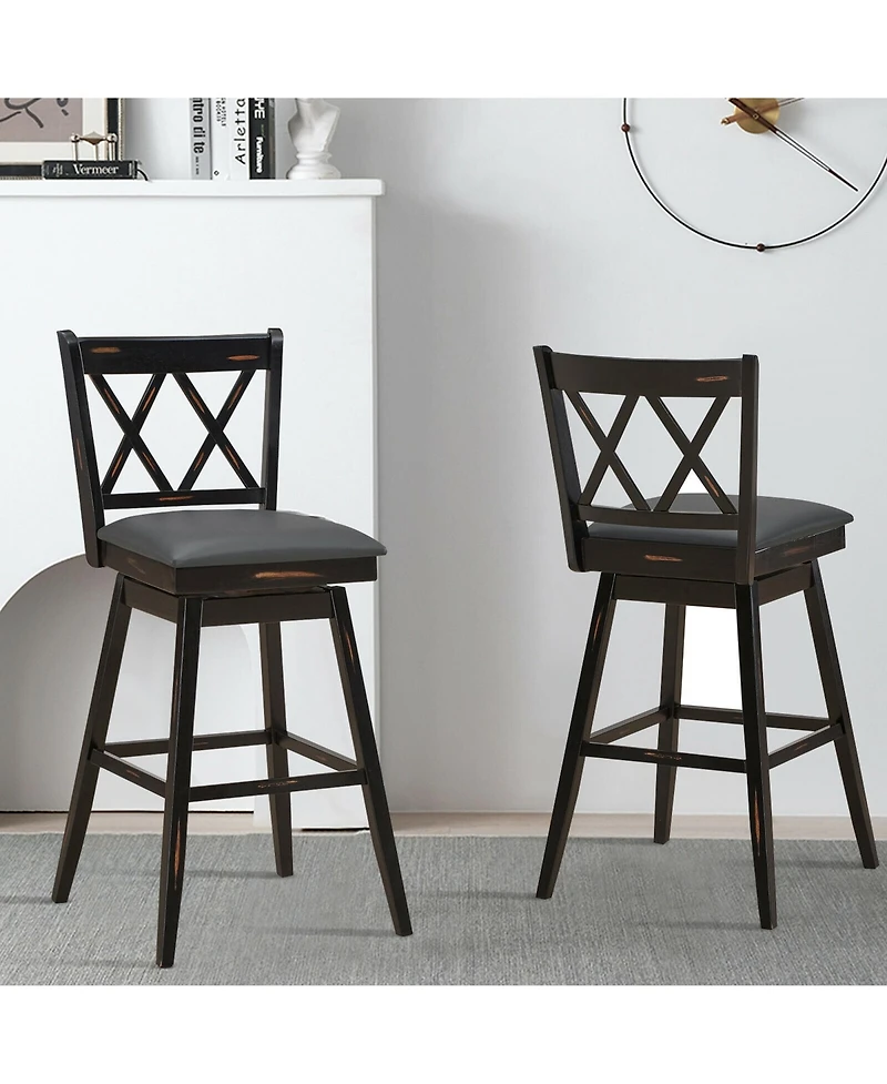 Gymax Set of Barstools Swivel Bar Height Chairs with Rubber Wood Legs