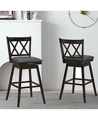 Gymax Set of Barstools Swivel Bar Height Chairs with Rubber Wood Legs