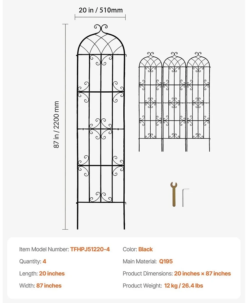 Sugift Climbing Plant Trellis 87 x 20 in 4-Pack Rustproof Metal Support