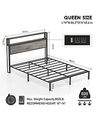 Lucky One Queen Size Bed Frame with Headboard, Rgb Led Light and Charging Station